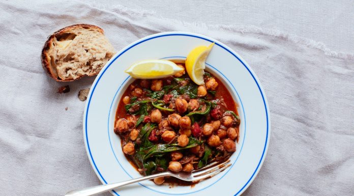 Thomasina Miers’ recipe for chickpea, black pudding and spinach ragu